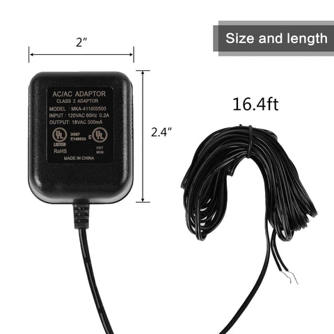 Doorbell Transformer For Ring Video Doorbell 1 2 Pro And Thermostats 18V 500mA Power Supply With 16.4 Ft Cable Wired Doorbell Adapter
