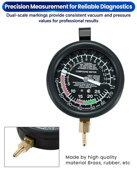 All in One Vacuum and Fuel Pump Tester Gauge Kit for Your Ride, Check Fuel Pump Pressure, Fuel Pump Vacuum, Carburetor Intake Manifold Vacuum, and Vacuum Tests With Easy to Follow Instructions; brass gauge
