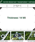 3X6 Ft 14 Mil Heavy Duty Clear Tarp With Zinc Grommets And Heat Sealed Borders, Waterproof Pvc Vinyl Cover for detailed measurements.