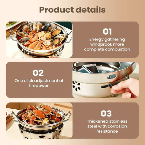 Go-To Portable Alcohol Stove Set For Camping And Backpacking adjustable lid pot stainless steel utensils product details