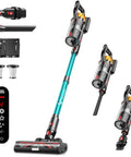 Beast Mode Cordless Vacuum Cleaner With 650W Motor And 55KPa Suction showing components, charging dock, and accessories.