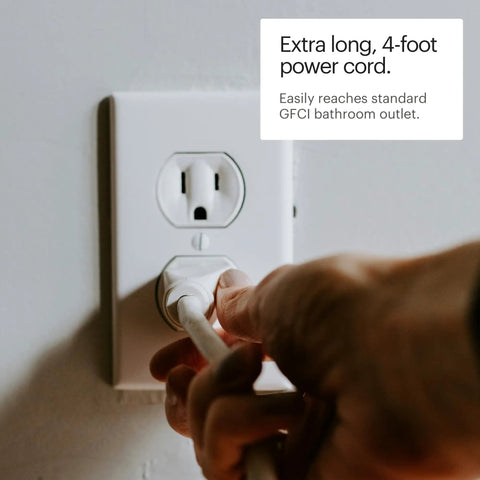 Extra long, 4-foot power cord for Premium Heated Elongated Toilet Seat With Built In Led Nightlight And Three Warmth Settings.