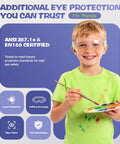 Rad 6 Pack Kids Safety Glasses Youth Protective Eyewear ANSI Z87 Certified worn by boy holding paintbrush and palette.