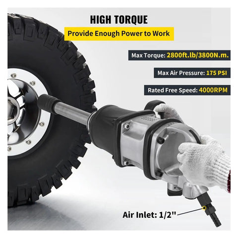 Heavy Duty Pneumatic Impact Wrench Featuring Long Nose Twin Hammer Setup With One Inch Drive Built Tough For Truck Tire Service And Crushes Nuts Like Butter