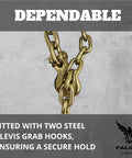 3/8 Inch Grade 70 Transport Binder Chain 10 Ft With 6,600 Lbs WLL zinc plated, showing clevis grab hooks detail.