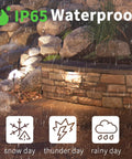 4-Pack 7-Inch LED Rotatable Retaining Wall Lights With 7-Color Hardscape Lighting Outdoor Step Lights in rain showing IP65 waterproof feature