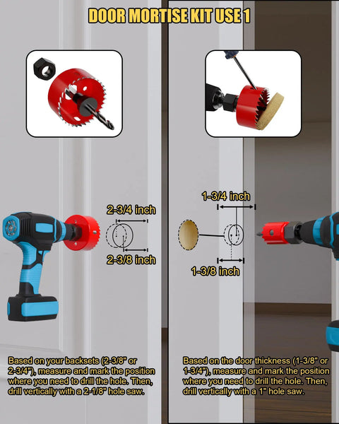 Door Latch Mortise Kit For 1-3/8 And 1-3/4 Inch Doors, Precision tool drilling hole in wooden door for latch installation