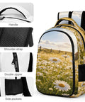 Dewy White Daisy Meadow Printed Unisex Backpack With Large Capacity For School And Travel Durable Polyester Daypack With Breathable Comfort Straps And A Sturdy Zipper Perfect For Everyday Use