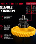 Upgraded Hardened Steel Dual Gear Extruder Assembly For P1P And P1S 3D Printers showing precision CNC machined yellow gear components.