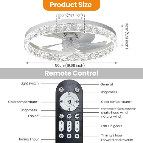 Dope 20 Inch Remote Flush Mount Bladeless Ceiling Fan With Dimmable Lights For Living Room, Reversible Motor, White Finish