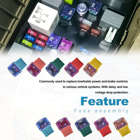 Auto Fuse Kit 10 Piece Pack 20A 30A 40A 50A 60A Box Fuses Tall Standard And Low Profile For Cars Trucks SUVs in storage case