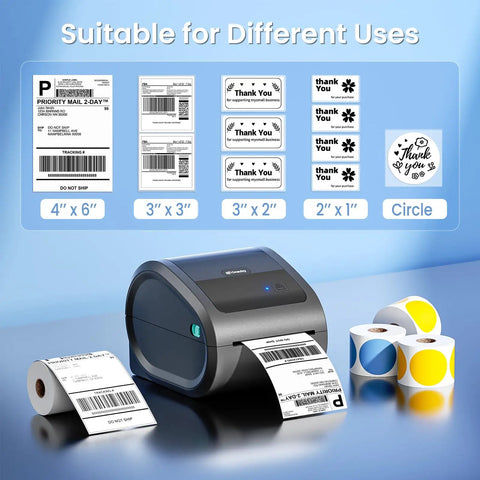 Bluetooth Thermal Shipping Label Printer For 4x6 Rolls And Wide Fan Fold Paper With Spacious Built In Storage Tray Straight No Sweat Packing Game Changer printing various label sizes.