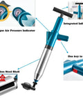 Air Powered Toilet Drain Blaster Plunger High Pressure Dredge Tool with gauge and interchangeable heads