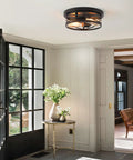 Black Flush Mount Ceiling Light Industrial Vintage Metal Cage Fixture Close To Ceiling For Kitchen Hallway Bedroom Farmhouse