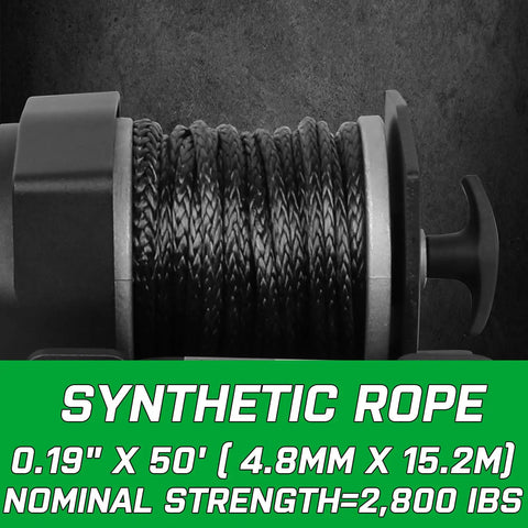 2000 Pound ATV Winch Kit With Synthetic Rope 12V Electric Waterproof Tow Winch RV Ready Off Road Recovery Wired Remote Controller Mounting Plate Fairlead And Hook synthetic rope spool, 0.19 x 50 ft