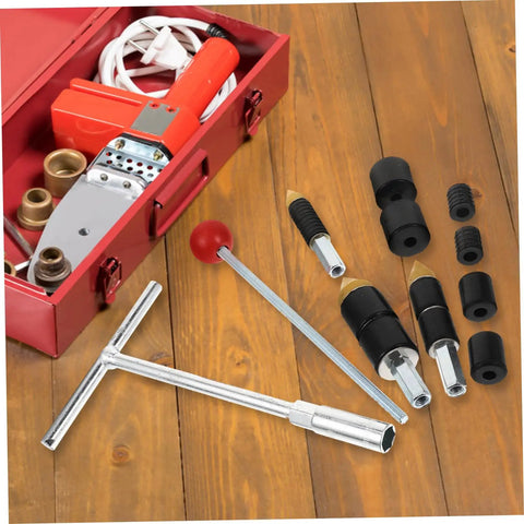 Water Stop Pin Tool With Wrench For Quick Plumbing Leak Fixes And Damage Prevention Durable Pin System in kit on wooden background
