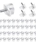 3 Mm Shelf Pins Set With Clear Finish Beefy Heavy-Duty Nickel-Plated Iron Pegs And Shelf Clips lined up, top view