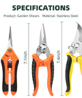 Three Pack Garden Pruning Shears Set With Stainless Steel Blades, Multipurpose Gardening Scissors And Clippers With Size Details