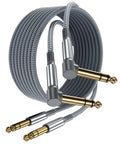 Right Angle to Straight One Quarter Inch TRS Instrument Cable 10ft 2-Pack for Electric Guitar Bass Keyboard and Amp Speaker