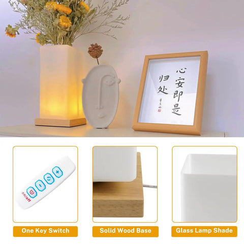 Vase Table Lamp With Frosted Glass Shade And Wood Base Dimmable 3 Color LED Bedside Light USB Charge Artistic Vase Lamp on table