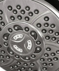 Close-up of the multi-function handheld shower head from HomeStock Modern Brushed Nickel Shower System with Adjustable Slide Bar.