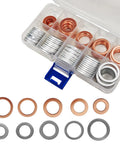 Oil Drain Plug Crush Washer Kit With 100 Pieces Aluminum And Copper Washers Universal Fit For M10 M12 M14 M16 M18 in plastic case