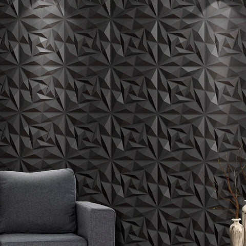Living room with Dope 3D Black PVC Wall Panels for Modern Interiors Decorative Textured Wall Tiles