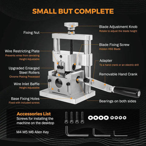 Diagram of Upgraded Mini Drill Powered Wire Stripper Hand Crank Wire Stripping Machine For Scrap Copper Wide 2mm To 20mm Range