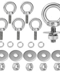 Built Tough 5 Pack M8 Stainless Steel Eye Bolts With Nuts And Washers, 1 Inch Thread Length, Lifting Ring Eyebolts For Rigging, Anchoring And Securing Objects, Rustproof 304 Stainless, Shoulder Eyebolts