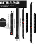 All In One Golf Cart Seat Belt Kit With 2 Adjustable Lap Belts For Front And Rear Seats showing dimensions and lengths