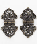 Antique Bronze Cabinet Hinges 24x54mm 2 Pack Decorative Wood Box Hinge With Hollow Flower Design