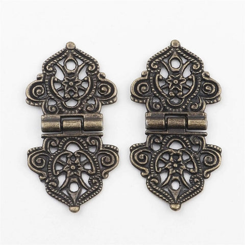 Antique Bronze Cabinet Hinges 24x54mm 2 Pack Decorative Wood Box Hinge With Hollow Flower Design