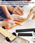 Go-To Pinewood Derby Weights Kit With Lead Free 4 Ounce Car Weights And Half Ounce Graphite Powder Graphite Lubricant shown unpacked