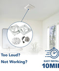 70 CFM Bathroom Exhaust Fan Replacement Motor Kit For DIY Install, showing installation and components, white finish