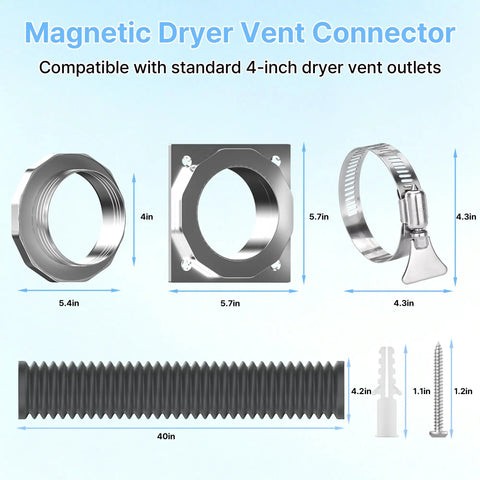Magnetic Dryer Vent Connector with Quick Connect Hose Coupling and Strong Magnetic Seal 4-Inch DVC 180 Premium 304 Stainless Steel