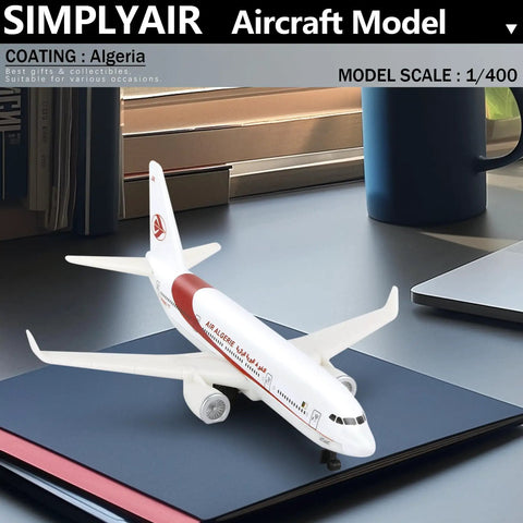 Algeria One Four Hundred Scale Alloy Fuselage Plastic Airplane Model For Collection And Display Ready To Play No Assembly Required on desk
