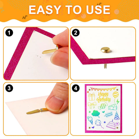 High Quality Brass Paper Fasteners 3/4 Inch Round Metal Brads Ensure Smooth Sailing Through Your Diy Scrapbooking Cards And Art Projects 300 Count Pack Of Robust Craft Supplies That Bring A Pro Vibe To Every Piece, demonstrating use in photo steps.