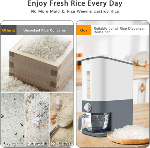 22 To 25 Lb Rice Dispenser Large Cereal And Dry Food Storage Containers With Measuring Cup BPA Free, comparison with uncooked rice concerns
