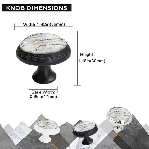 Knob dimensions for 6 Pack White Marble Cabinet Knobs And Glass Drawer Pulls With White Gold Vein For Modern Kitchen, Bathroom