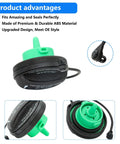Porsche Cayenne Gas Cap Replacement 95820124131 bolt-on fit shown in green and black with installation details.