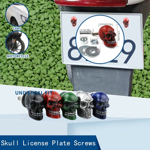 Skull License Plate Screws 4 Pack Universal Fit For Cars Trucks And Motorcycles Red Premium Dope Car Accessories displayed on license plate