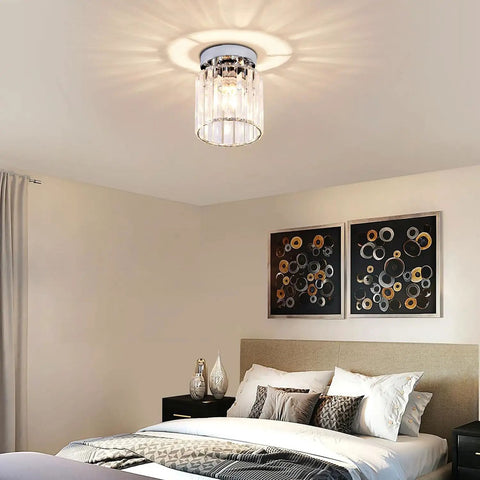 2 Pack Mini Semi Flush Mount Ceiling Lights With Clear Shade installed in modern bedroom