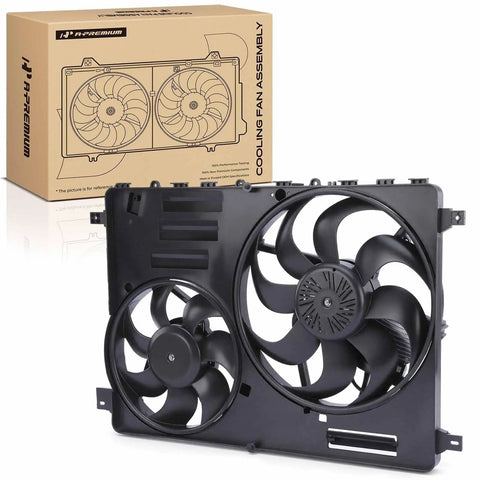 Heavy Duty Engine Radiator Cooling Fan Assembly With Electronic Controller for Volvo, featuring dual fans and shroud design.