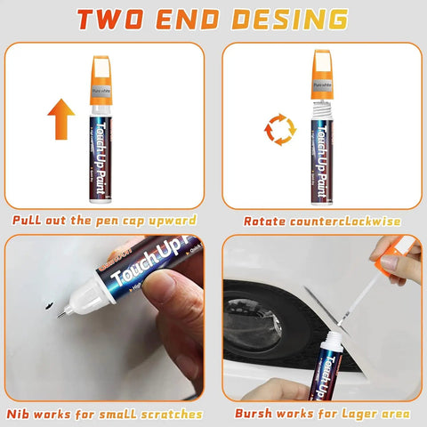 2-In-1 Car Touch Up Paint Pen for Quick Scratch Repair, showing dual nib design for small scratches and large areas, 0.8 fl oz.