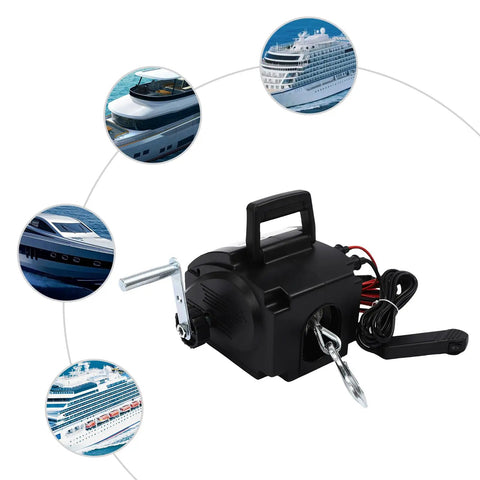 Heavy Duty 2000 Lbs Portable Electric Winch With Hand Crank For Cars And Trailers, 12V DC Marine Boat Trailer Gear Puller Tackle.