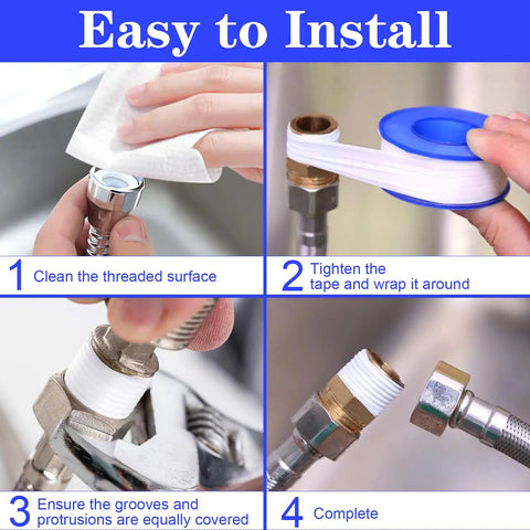 Installing 100 Rolls PTFE Teflon Tape 1/2 Inch By 520 Inch Plumber Tape Waterproof Sealant for shower heads and fittings