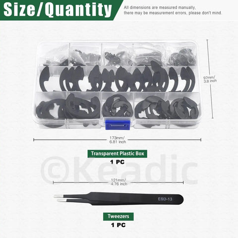 211 Piece E Clip Assortment Kit With 14 Sizes External Retaining Rings Alloy Steel Snap Ring Set Includes Tweezers And Handy Storage M1.5 To M22 For Automotive And Machinery Projects