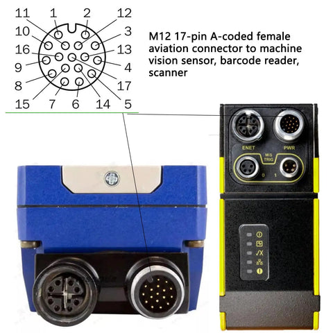 M12 17 Pin A Coded Female To Flying Lead Vision Cable 5m Compatible With Cognex and other vision systems