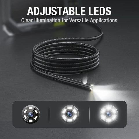 Dual Lens Endoscope With 5 Inch Monitor And Front And Side View Borescope Camera Waterproof 9.8 Ft Probe 5 Inch IPS LCD Screen And Case The Go To Tool For Auto Maintenance Home Inspections Electrical Work And DIY, flexible probe with adjustable LEDs