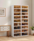 2x9 Tier Collapsible Shoe Rack Organizer With Door, Large Plastic Shoe Cabinet For Entryway, Holds 18 Pairs, Foldable Shelves
